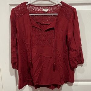 GARAGE Women’s Long Sleeve Boho Blouse Top Shirt - burgundy, size XS